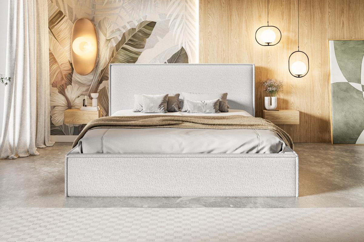 BETT 180x200 - Polsterbett mit Bettkasten und Holzrahmen - Modern Betten - Kuscheliger Catch-Me-Stoff - Kollektion Milano - Weiß - Weiß, Holz/Textil (180/200cm) - Alpi-Möbel