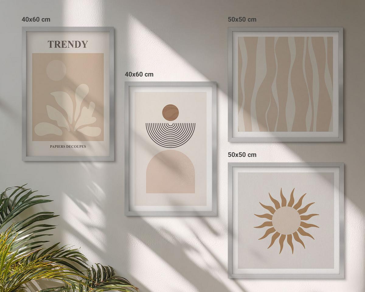 BILDER SET 4er Set - 50x50 cm & 40x60 cm Silberner Rahmen - Stilvolle abstrakte Beigetöne - Silberfarben, Kunststoff (50/50cm) - TULUP