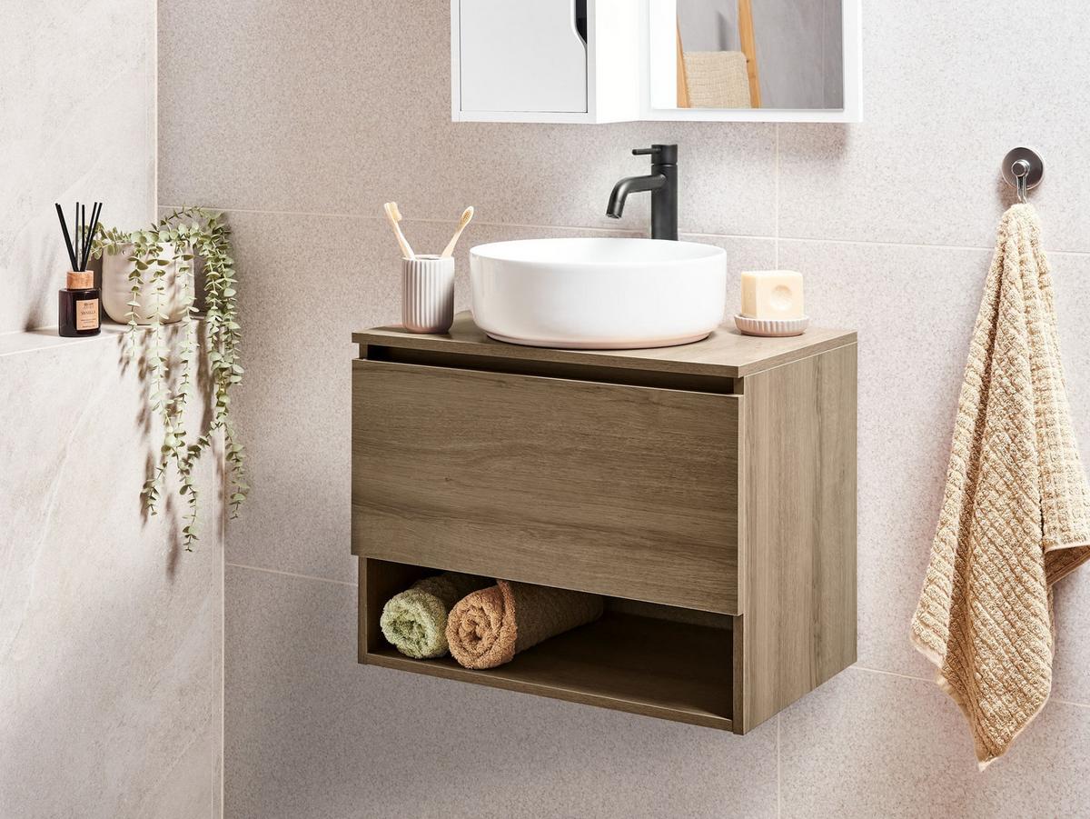 WASCHBECKENUNTERSCHRANK wandmontiertk 60 cm Hellbraun Natal - Hellbraun, Holzwerkstoff (60/47/39cm) - Beliani