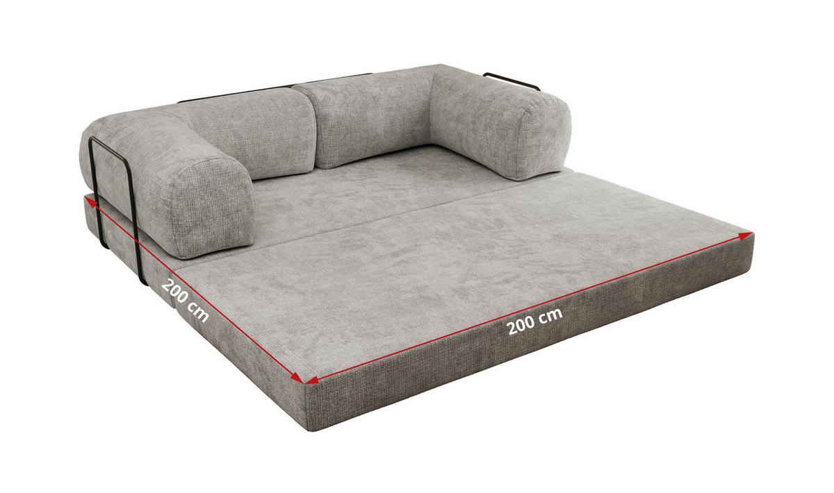 3-SITZER SOFA ORSETTO - Hellgrau Schenille grob gewebt - Hellgrau/Schwarz, Textil/Metall (200/70/100cm) - MKS
