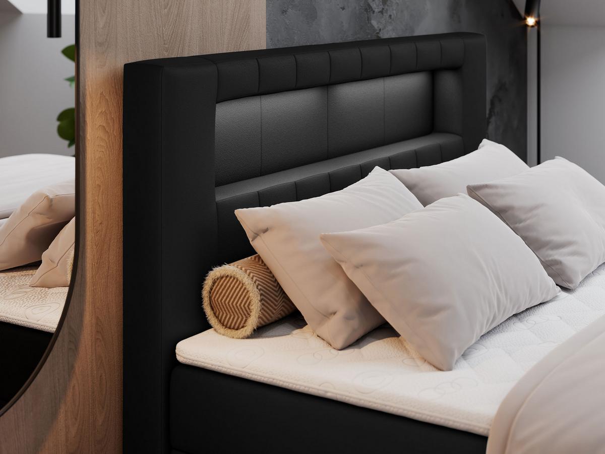 BOXBETT GOLD-5 LED 160/200 Schwarz Kunstleder - H3 - Schwarz, Holz/Textil (160/200cm) - MKS
