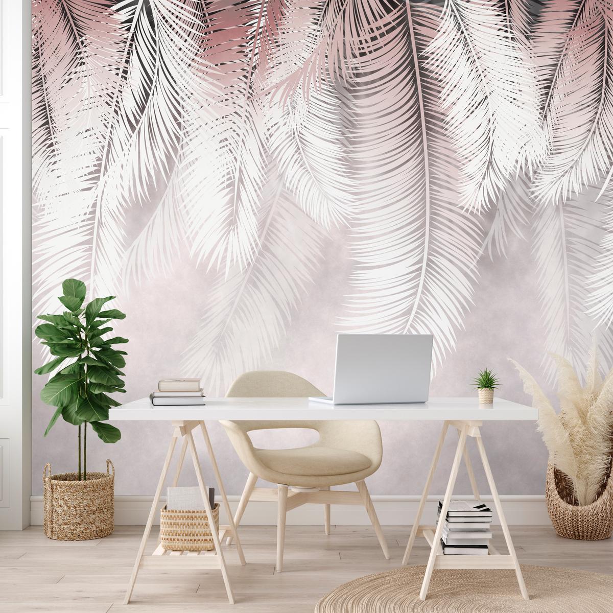 FOTOTAPETE für Esszimmer Große Palmenblätter Boho Beige 100x70 - Violett/Rosa, Papier (100/70cm) - Muralo