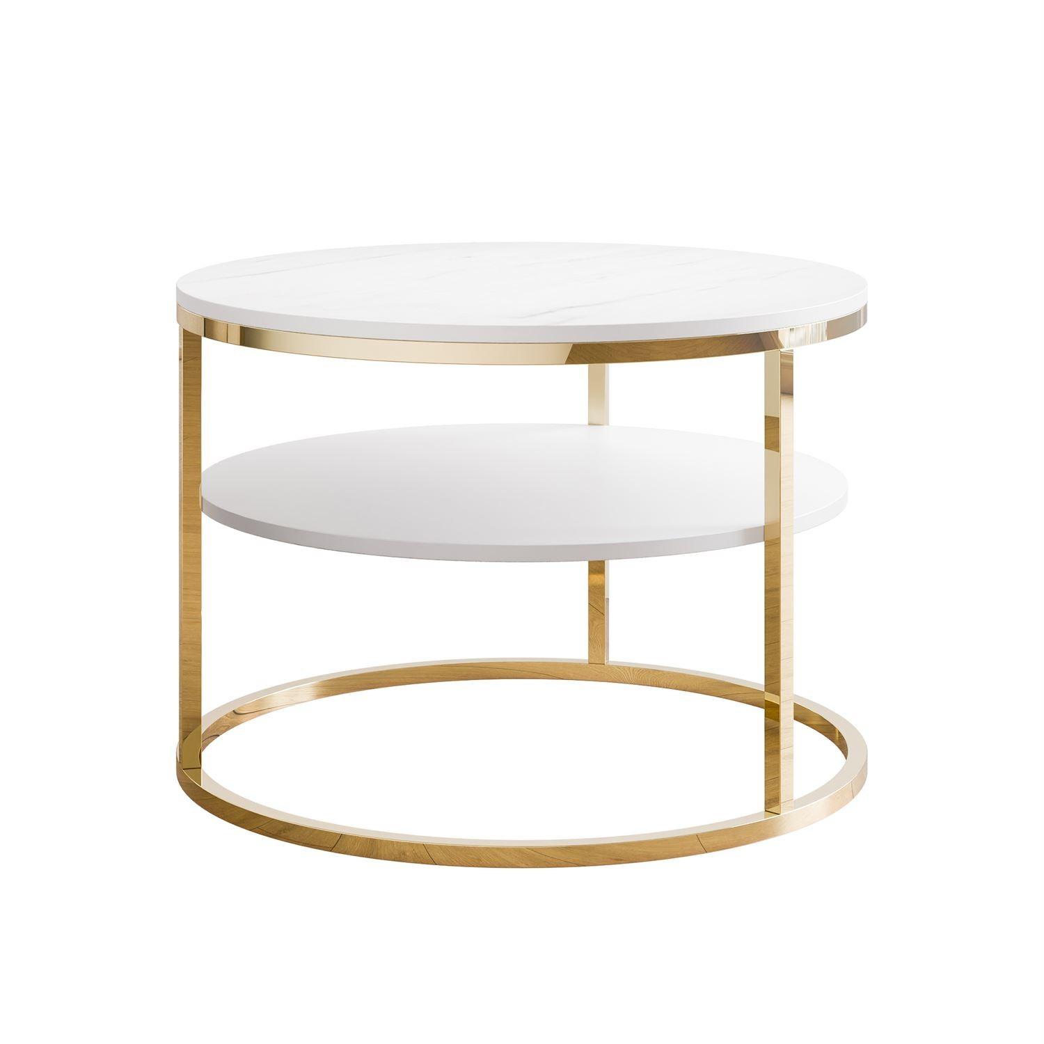 CIRI MAT Couchtisch mit Ablage und Gestell in Goldchrom Weiß Marmor - Goldfarben/Weiß, Holzwerkstoff (70/70/49cm) - Lookway