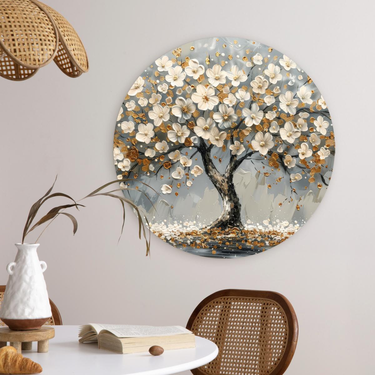 WANDBILD Baum - Gold - Blumen - Abstrakt - Kunst Wanddeko Schlafzimmer 60x60 cm - Goldfarben, Kunststoff (60/60cm) - MuchoWow