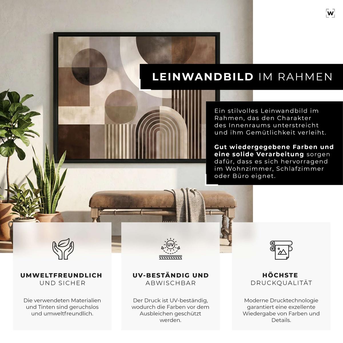 BILDER mit Rahmen Abstrakt Boho Beige Leinwandbild Wandbild 60x40 cm - Multicolor, Holzwerkstoff (60/40cm) - Wallarena