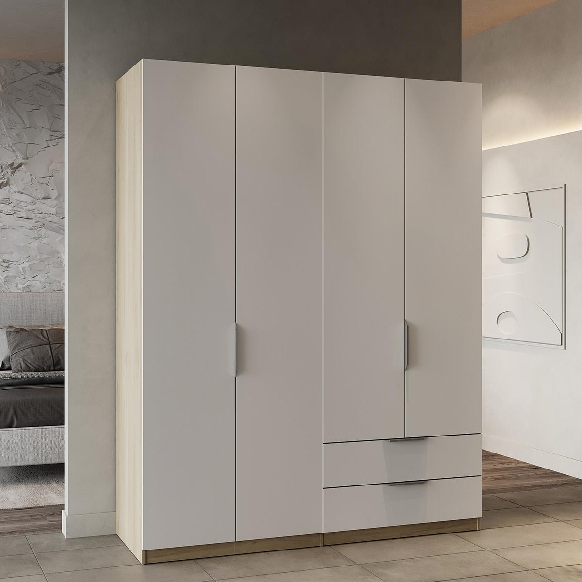 KLEIDERSCHRANK mit 4 Türen und 2 Schubladen Ghost - L157,3 cm - Weiß/Sonoma Eiche, Holzwerkstoff (51.1/203/204.5cm) - Demeyere