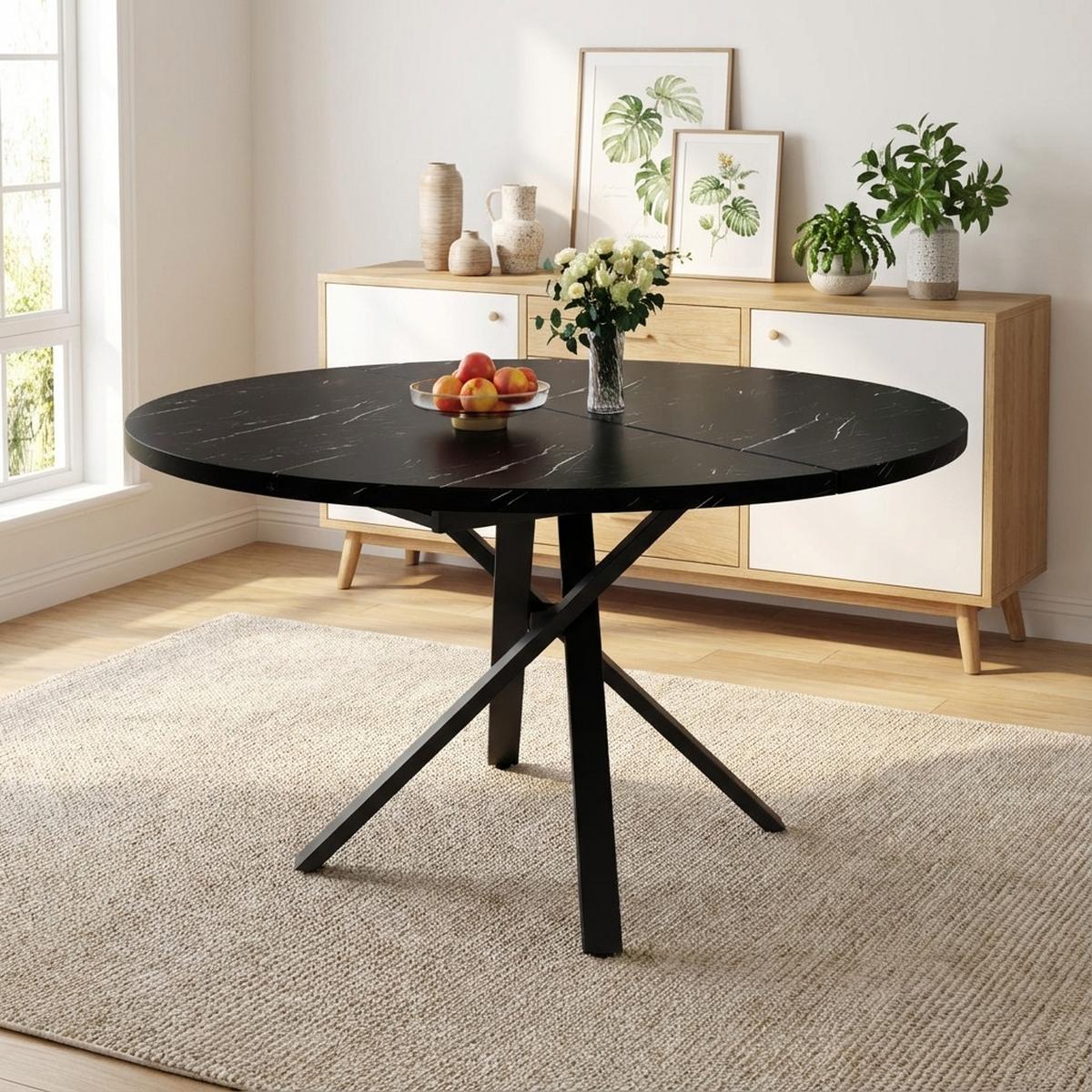 ESSTISCH ausziehbar 100–140 cm in Marmor-Optik & Schwarz - Schwarz, Holzwerkstoff (100/100/76cm) - Urban Meuble