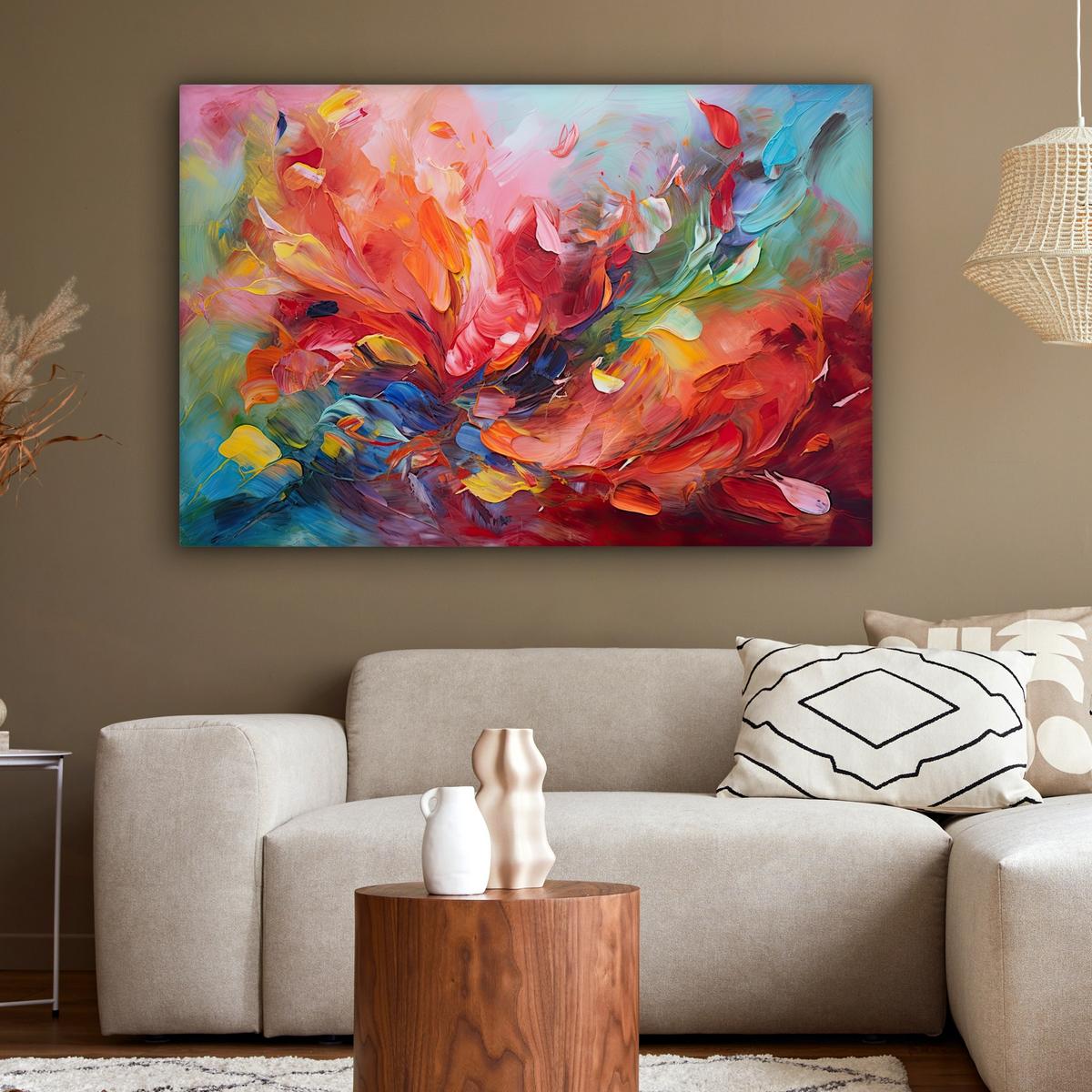 LEINWANDBILD Ölgemälde - Kunst - Abstrakt - Farbenfroh Wohnzimmer Groß 120x80 cm - Altrosa, Textil (120/80cm) - MuchoWow