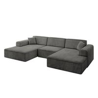 WOHNLANDSCHAFT IREA-U1-v3 - 301x165x77 cm Ecru - Anthrazit, Holzwerkstoff/Textil (301/77/165cm) - ALTDECOR