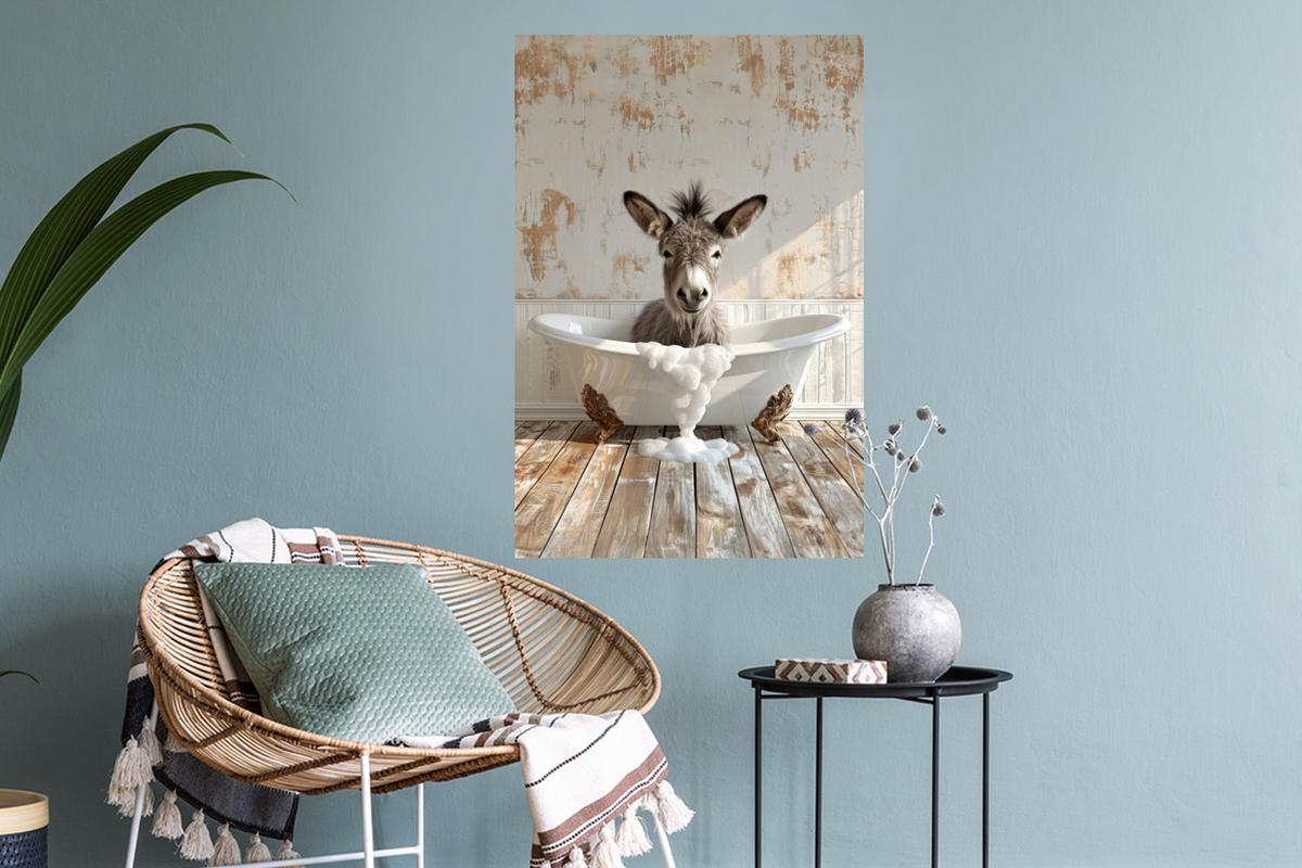 WANDTATTOO Esel - Tiere - Badewanne - Schaumstoff Wandbild 40x60 cm - Weiß, Kunststoff (40/60/0.1cm) - MuchoWow