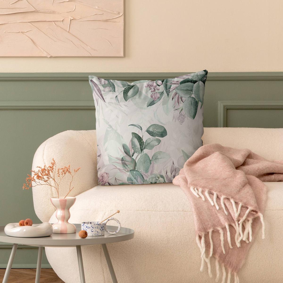 KISSENBEZUG Botanik in Pastell Grün & Rosa 40/40 cm - Grün, Textil (40/40cm) - Bilderwelten