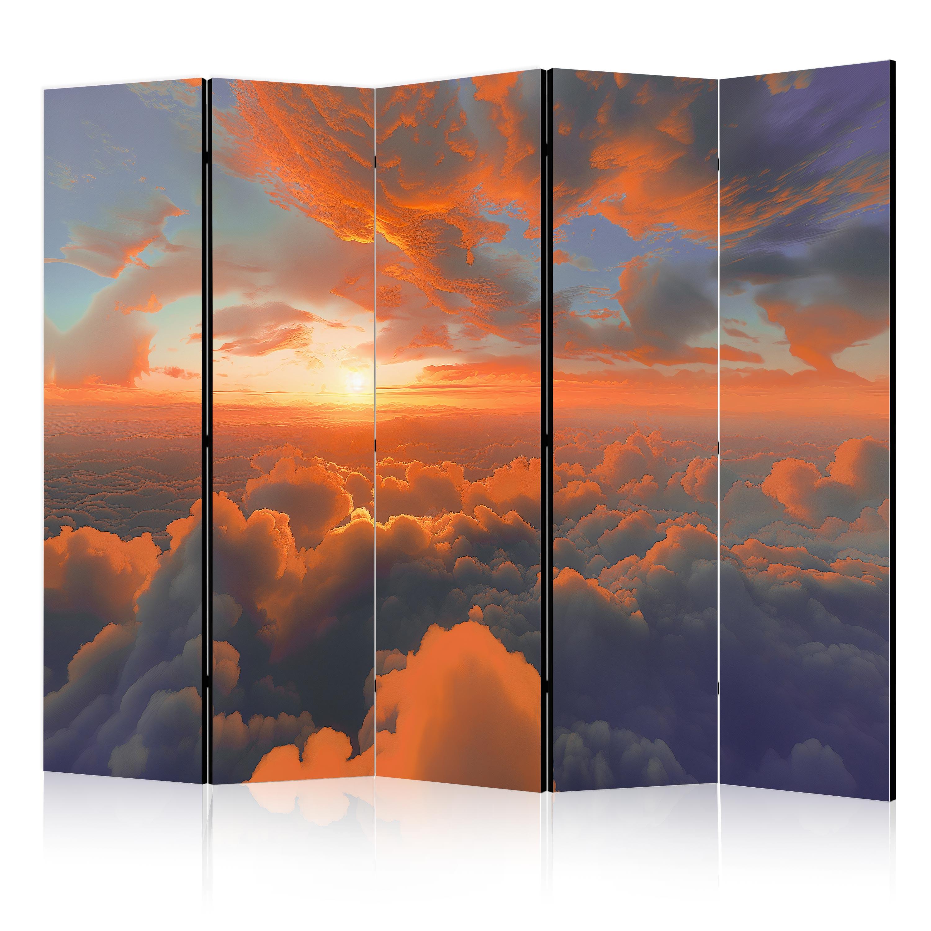 PARAVENT Einseitig Bedruckter 5-tlg 225x172 cm Sonnenuntergang und Wolken - Orange, Holz/Textil (225/172/3cm) - Muralo