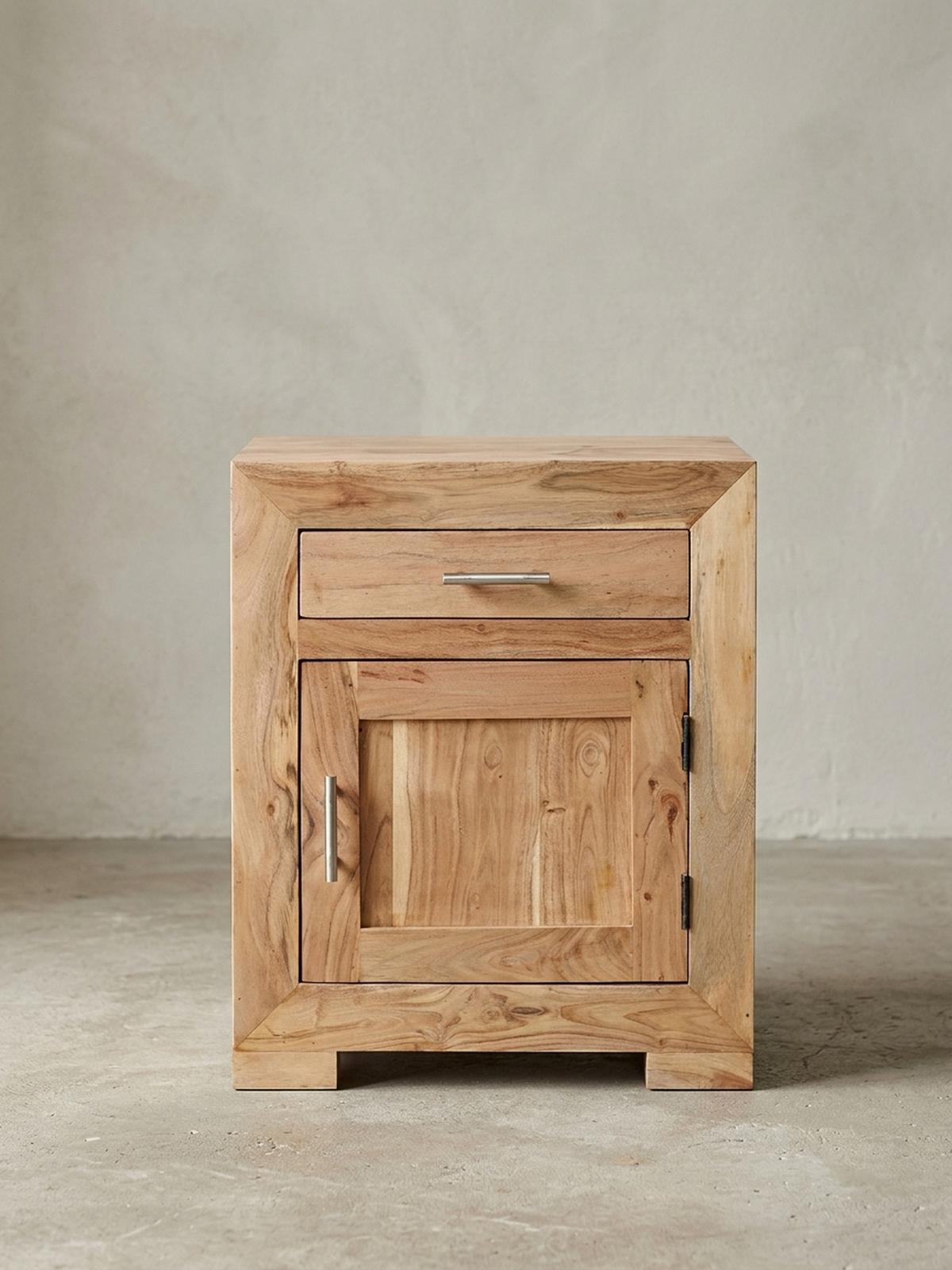 NACHTTISCH Massivholz Schublade Tür Landhausstil, Beige 50x40x60 cm - Beige, Holz/Metall (50/60/40cm) - KADIMA DESIGN