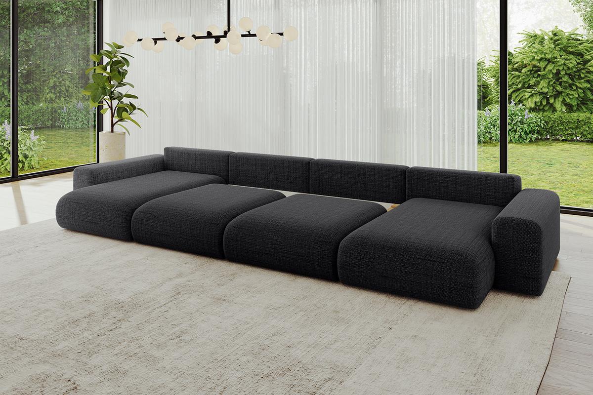 WOHNLANDSCHAFT mit Schlaffunktion ESKAR-U2-464x176x72cm Schwarz - Schwarz, Holzwerkstoff/Kunststoff (176/72/464cm) - ALTDECOR