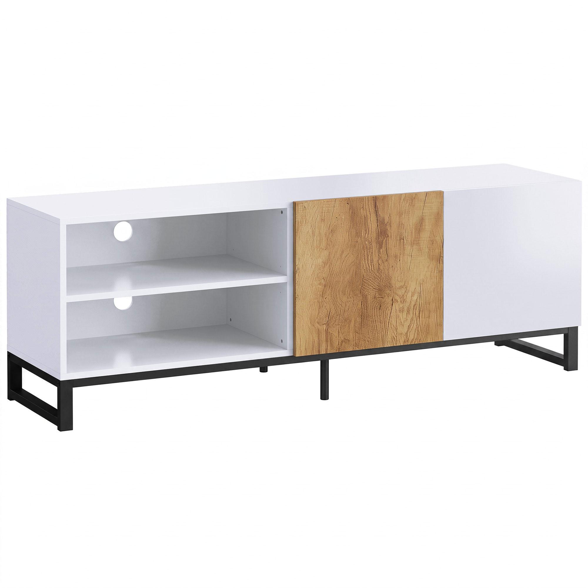 TV-SCHRANK Spanplatte Stahl Weiß - Eichefarben/Weiß, Holzwerkstoff/Metall (140/50/36.5cm) - HOMCOM