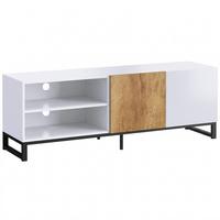 TV-SCHRANK Spanplatte Stahl Weiß - Eichefarben/Weiß, Holzwerkstoff/Metall (140/50/36.5cm) - HOMCOM