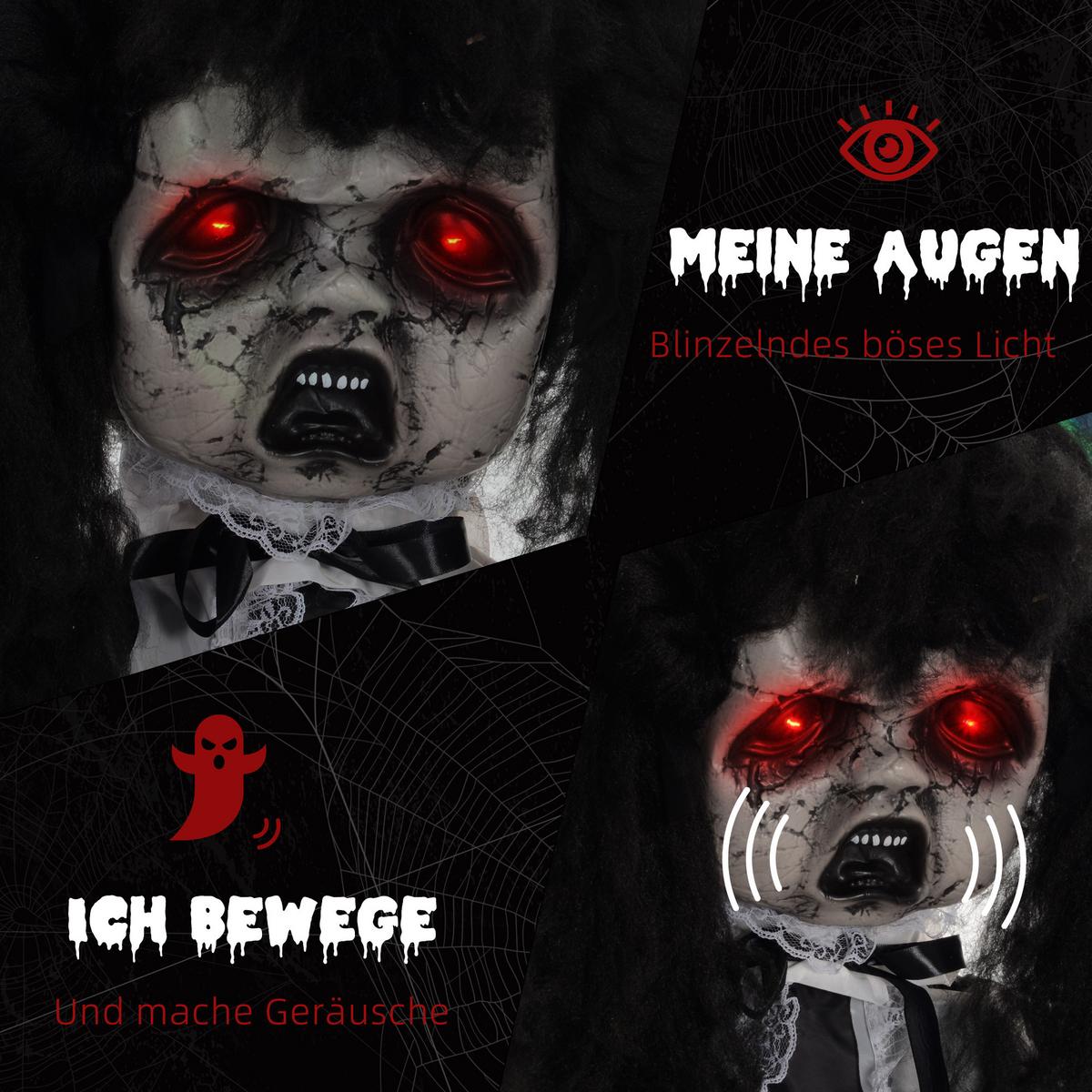 160CM Halloween Dekoration Geisterpuppe mit LED-Lichter, Soundfunktion - Schwarz, Kunststoff (15/160/65cm) - HOMCOM