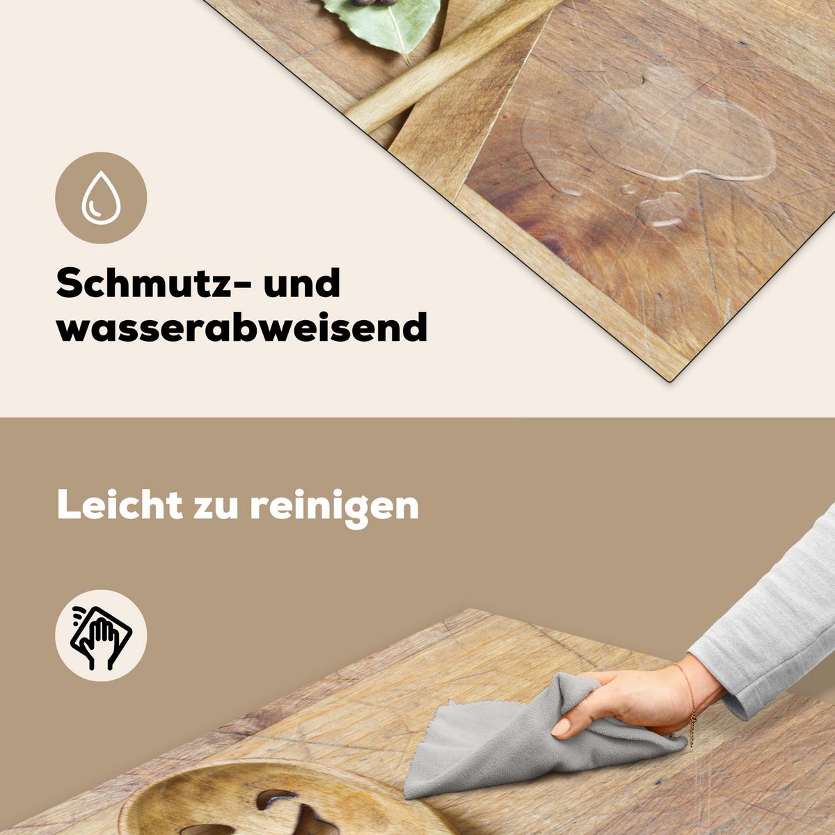 HERDABDECKPLATTE Holz - Löffel - Braun - Smiley Induktionsmatte 78x78 cm - Hellbraun, Kunststoff (78/78/0.2cm) - MuchoWow