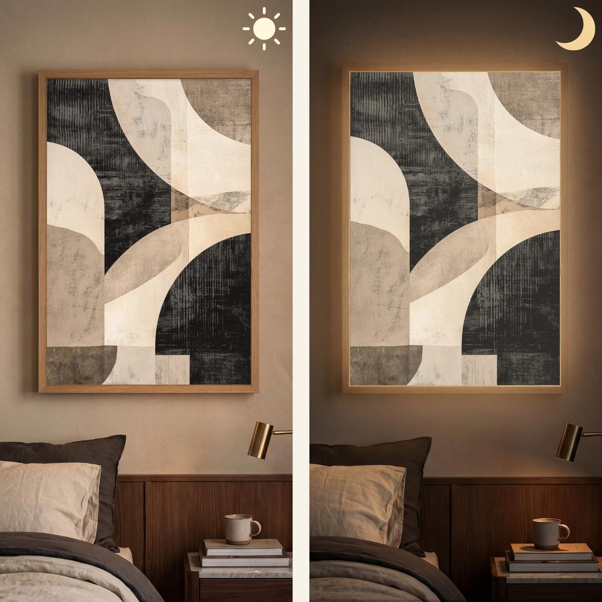 WANDLEUCHTE MIT AKKU Abstrakt - Formen - Modern - Beige 60x90 cm - Grau, Holzwerkstoff (60/90/8cm) - OnlyWow
