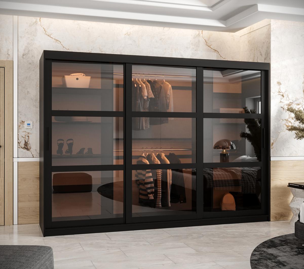 SCHWEBETÜRENSCHRANK 200/250/62 3-türig - Schwarz, Holz/Kunststoff (250/200/62cm) - Abiks Möbel