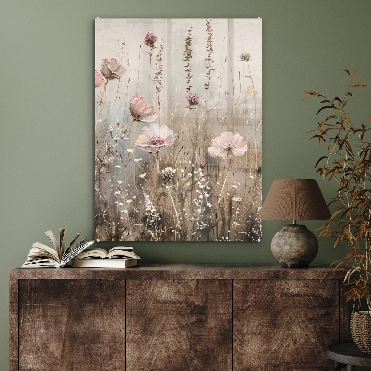 ACRYLGLASBILD Blumen - Rosa - Modern - Beige 60x80 cm - Beige, Glas (60/80cm) - MuchoWow