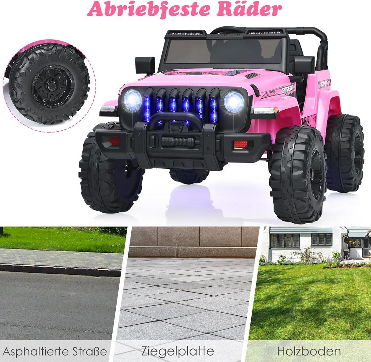 ELEKTROAUTO 12V Kinder Rosa - Pink, Kunststoff (112/67/72cm) - COSTWAY