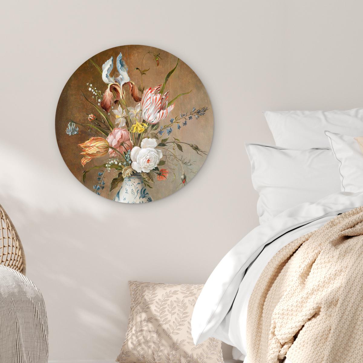 WANDBILD Stilleben mit Blumen - Balthasar van der Ast - Malerei Wanddeko Schlafzimmer 60x60 cm - Sandfarben, Kunststoff (60/60cm) - MuchoWow
