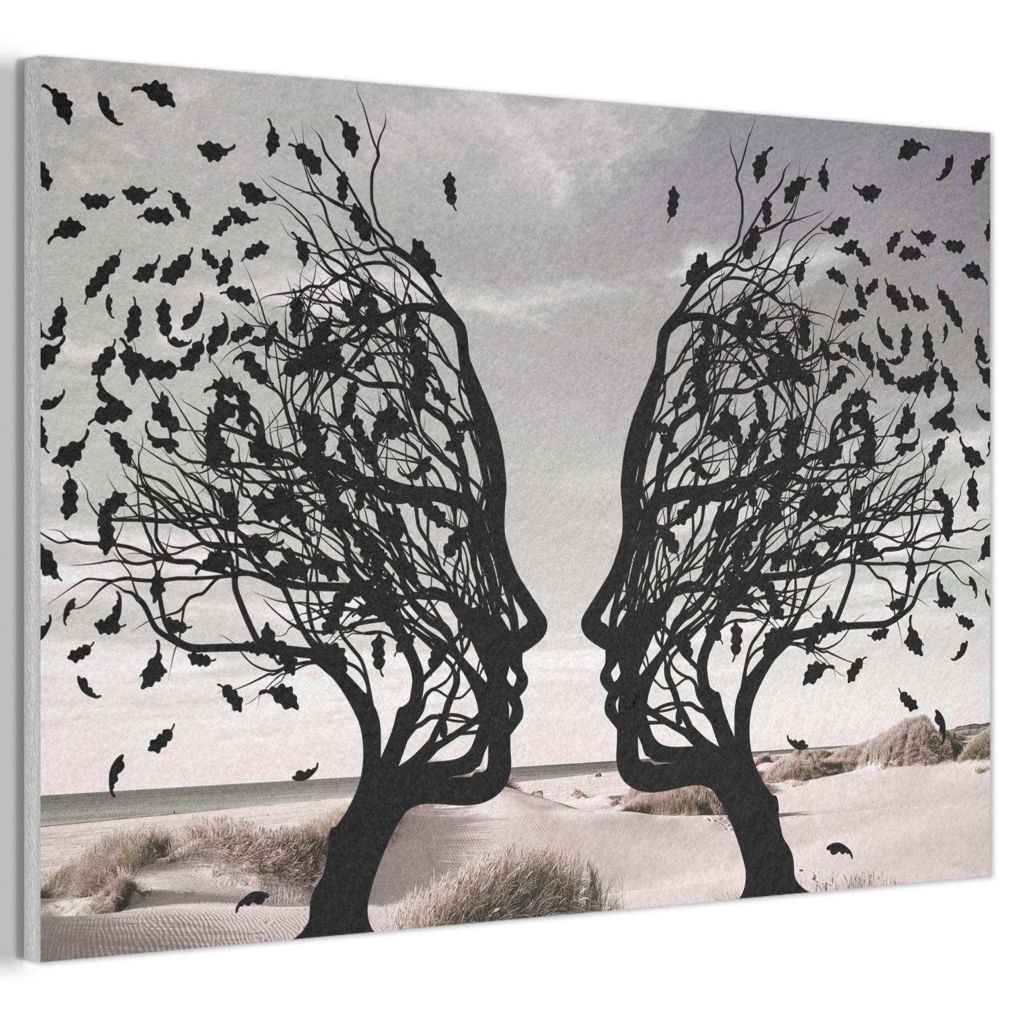 AKUSTIKBILD Strand - Meer - Menschen - Baum - Moderne Kunst Akustikpaneele 90x60 cm - Hellgrau, Kunststoff (90/60/0.9cm) - MuchoWow