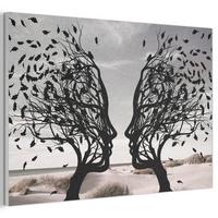 AKUSTIKBILD Strand - Meer - Menschen - Baum - Moderne Kunst Akustikpaneele 90x60 cm - Hellgrau, Kunststoff (90/60/0.9cm) - MuchoWow