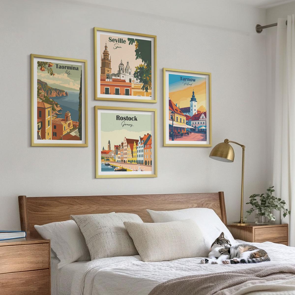 BILDER SET 4er Set - 50x50 cm & 40x60 cm Goldrahmen - Architektur der Küstenstädte - Goldfarben, Kunststoff (50/50cm) - TULUP