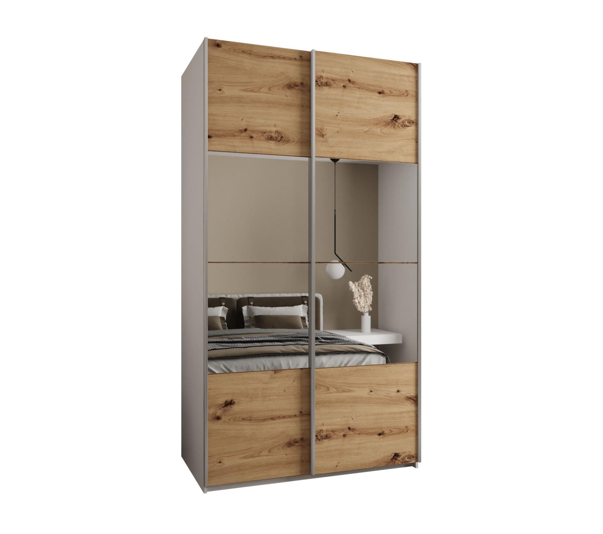 SCHWEBETÜRENSCHRANK 245,5/130/64 2-türig - Silberfarben/Eiche Artisan, Holz/Metall (130/245/64cm) - Abiks Möbel