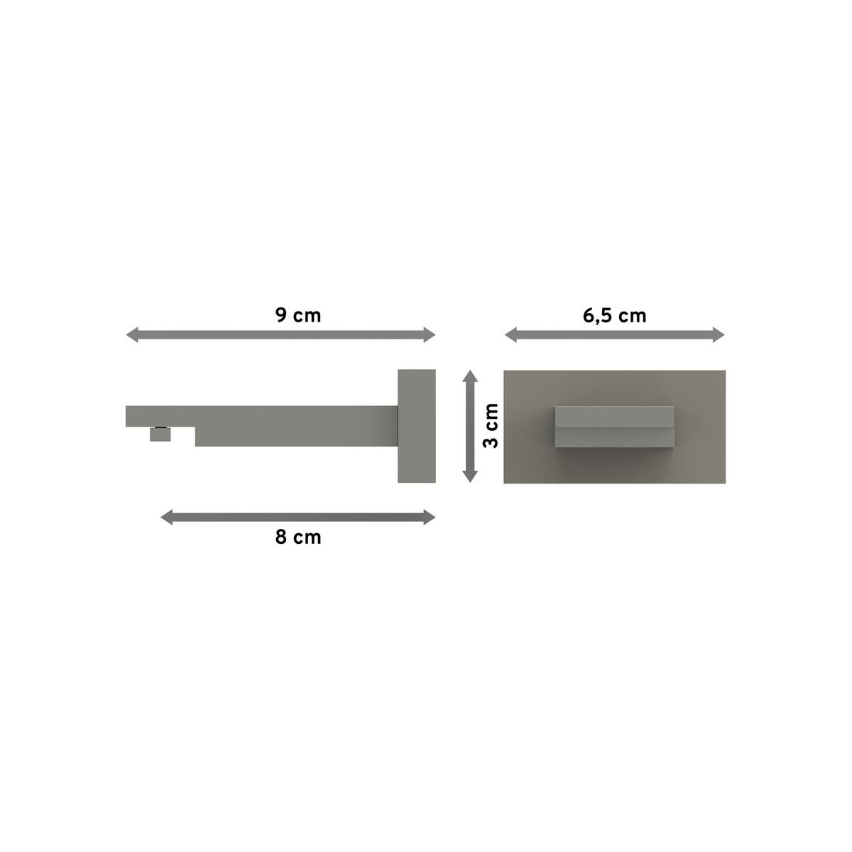 TRÄGER FÜR GARDINENSTANGEN INNENLAUF 20x20 mm, Quadline 1-läufig, Satin-Silber - Silberfarben, Metall (9.1/3.2/6.6cm) - INTERDECO