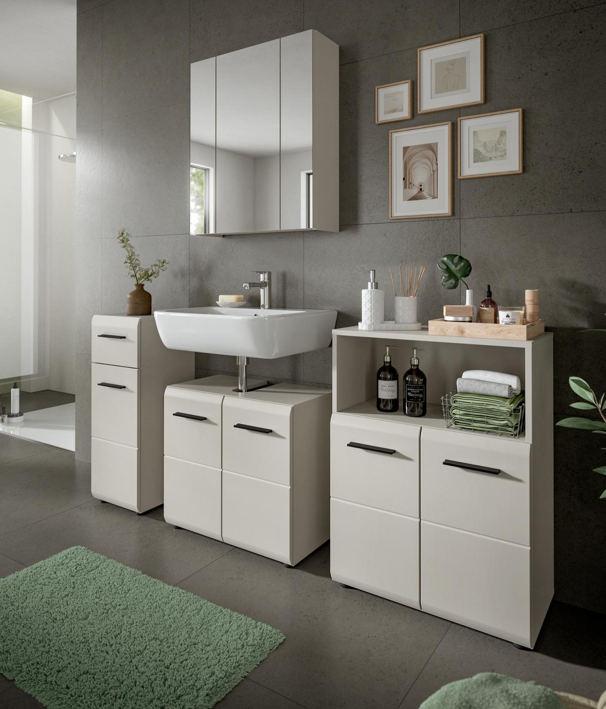 WASCHBECKENUNTERSCHRANK Kaschmir 60 cm 2-türig, Badezimmer Unterschrank auf Rollen - Kaschmir/Schwarz, Holzwerkstoff/Kunststoff (60/58/30cm) - Inn.Furn