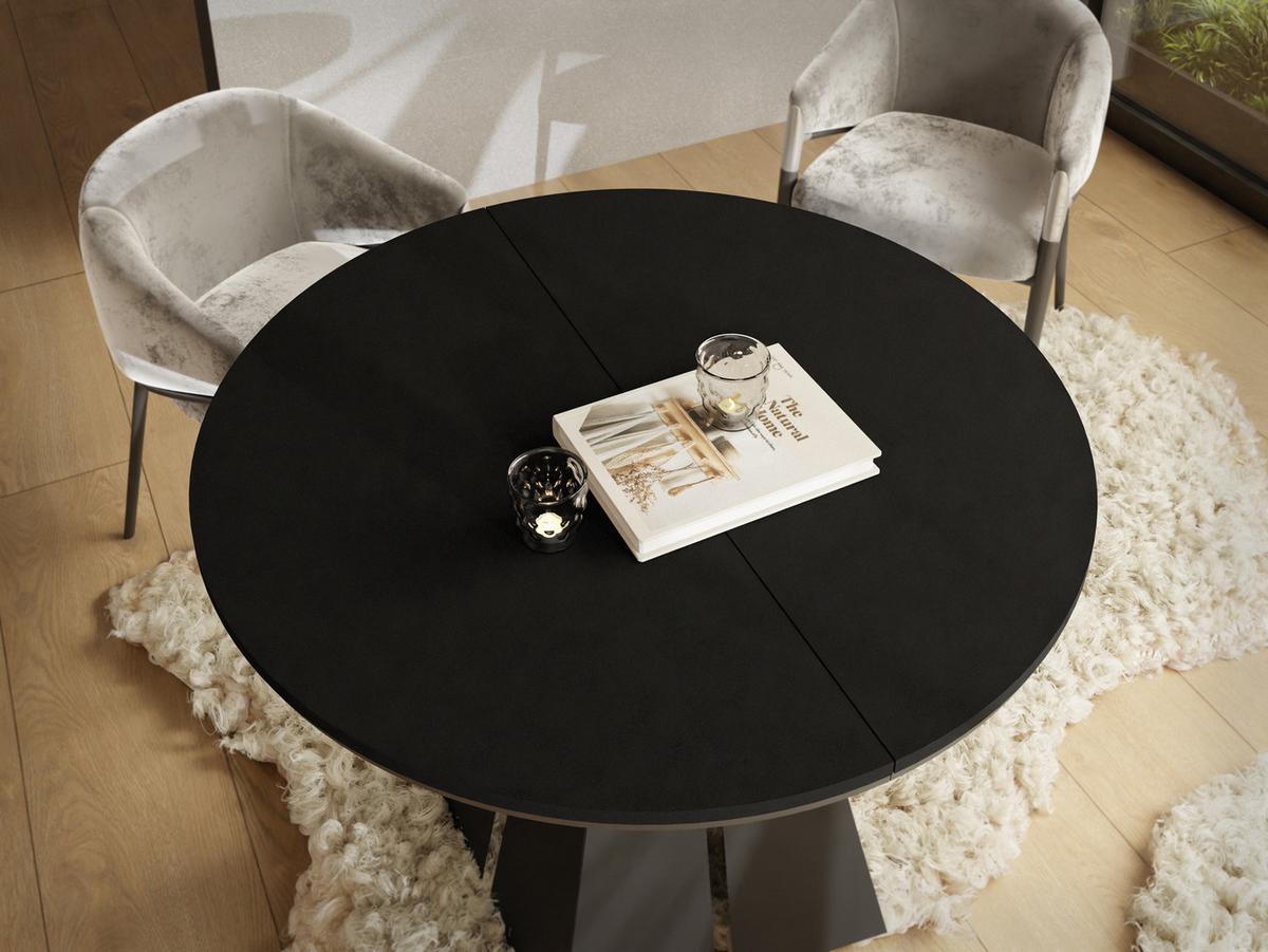 ESSTISCH Kova runder ausziehbarer, Schwarz 100-180/100/76 cm - Schwarz, Holzwerkstoff/Metall (100/176/76cm) - WFL GROUP