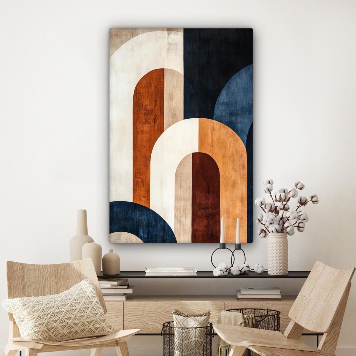 LEINWANDBILD Abstrakt - Formen - Dunkelblau Deko XXL 80x120 cm - Cognac, Textil (80/120cm) - MuchoWow