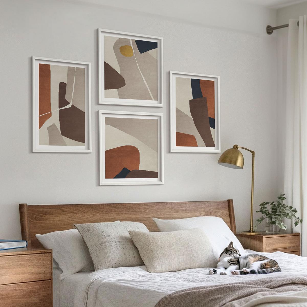 BILDER SET 4er Set - 50x50 cm & 40x60 cm Weißer Rahmen - Abstrakte moderne Formen - Weiß, Kunststoff (50/50cm) - TULUP