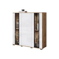 KOMMODE Caro HB 120 mit weißer LED Beleuchtung - Eiche Wotan/Schwarz, Holzwerkstoff/Kunststoff (120/122/40cm) - MIRJAN24