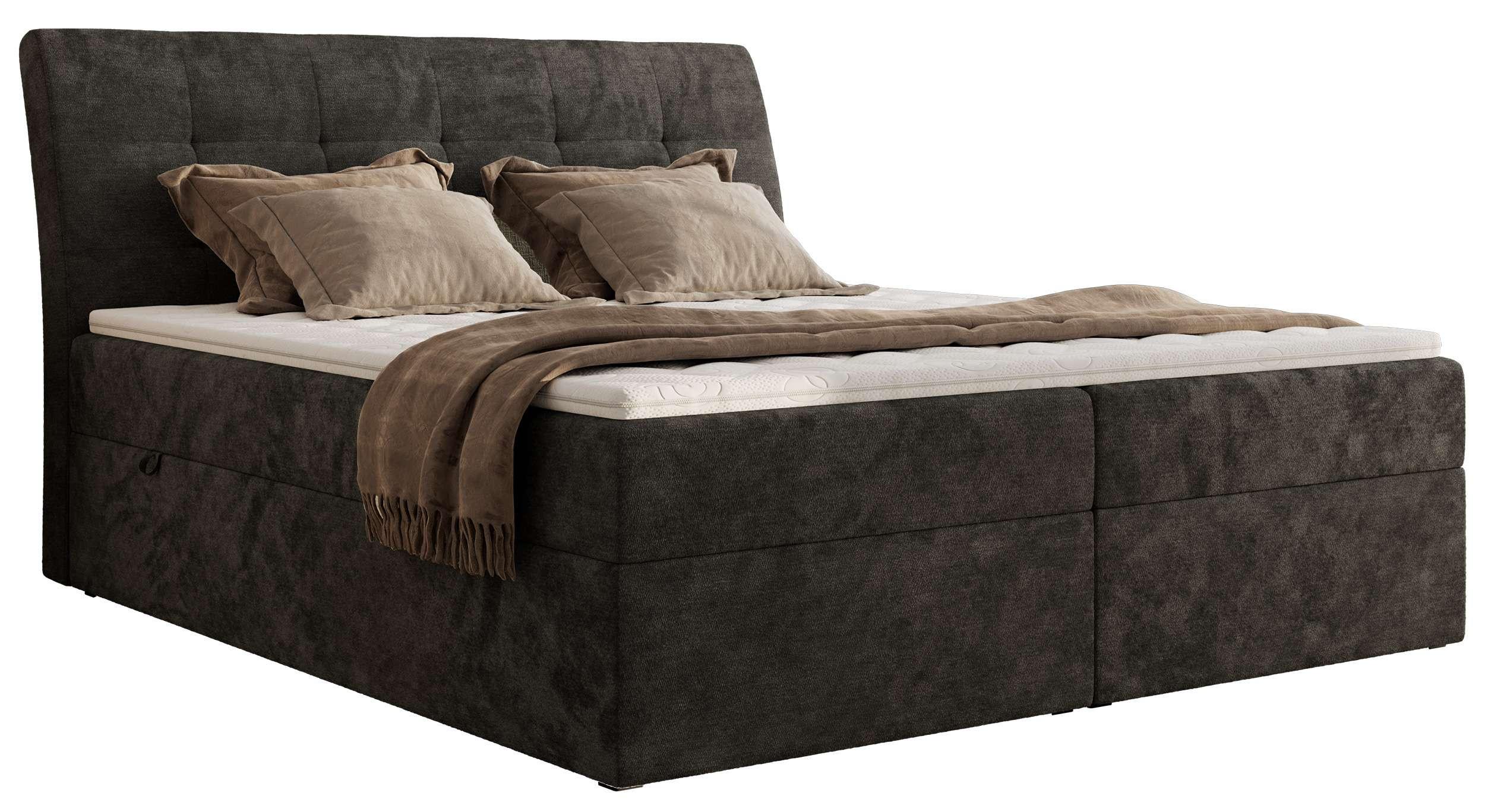 BOXBETT DAGOS 180/200 - Dunkelgrau Schenille glatt - H3 - Topper T25 - Dunkelgrau, Textil (180/200cm) - MKS