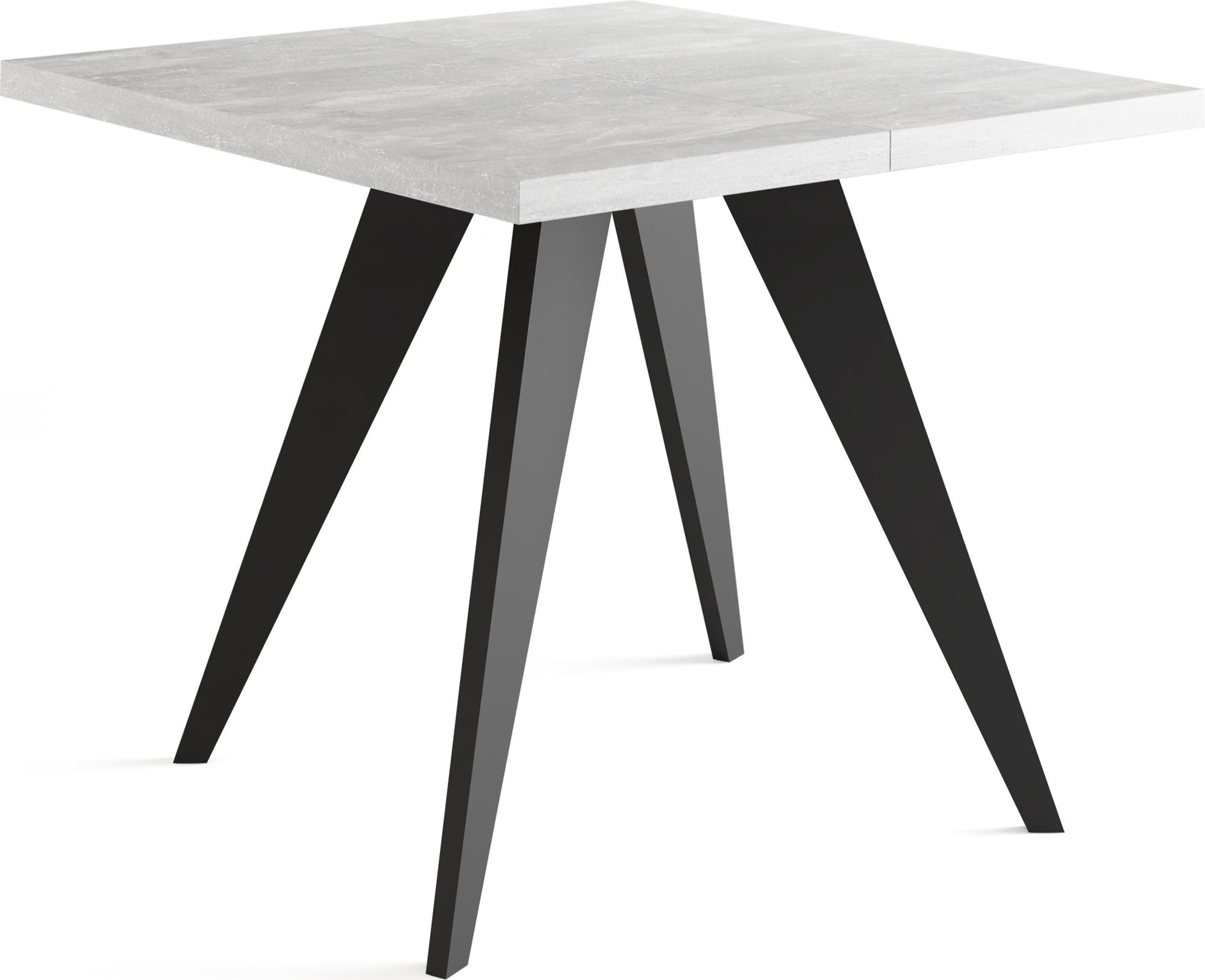 ESSTISCH Quadro quadratischer ausziehbarer, Grauer Beton 100-200/100/76 cm - Hellgrau/Schwarz, Holz/Holzwerkstoff (100/200/76cm) - WFL GROUP