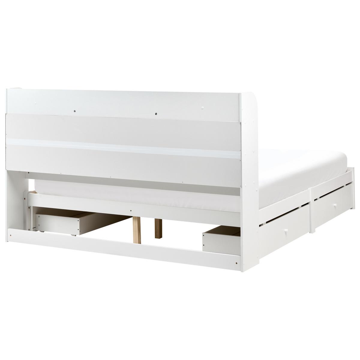 BETT mit Schubladen 180/200 cm MDF-Platte Weiß Bizou - Weiß, Holzwerkstoff (180/200cm) - Beliani