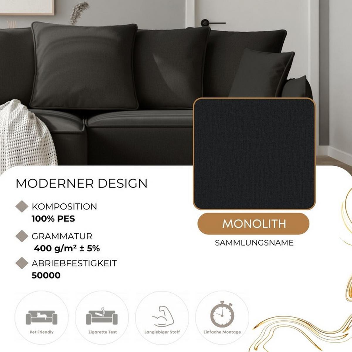 ECKSOFA MARCO Rechts, mit Schlaffunktion und Bettkasten, Anthrazit - Anthrazit, Textil/Metall (221/148cm) - Idohome