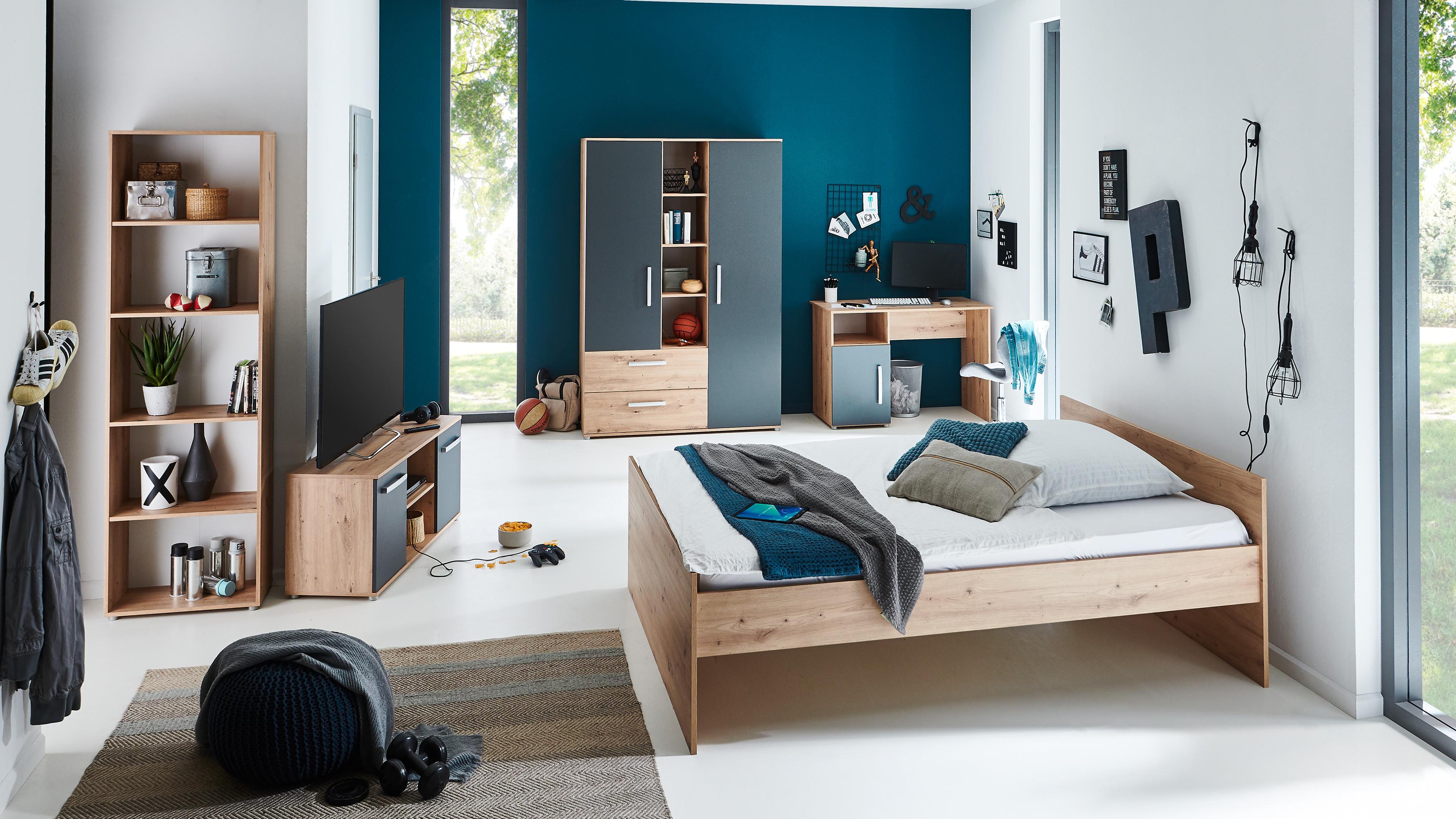 JUGENDZIMMER SET 5-tlg. Alessio - Anthrazit/Silberfarben, Holzwerkstoff/Kunststoff (120/1/200cm) - arthur berndt