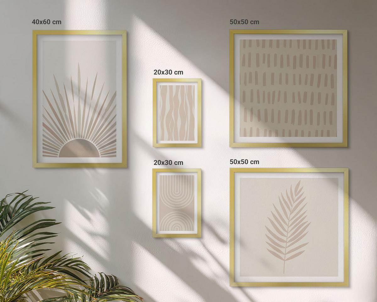 BILDER SET 5er Set - 50x50 cm & 20x30 cm & 40x60 cm Goldrahmen - Beige Pflanzenmuster - Goldfarben, Kunststoff (40/60cm) - TULUP