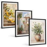 BILDER SET 3er Set - 40x60 cm Schwarzer Rahmen - Zitronen in einer Pflanzenvase - Schwarz, Kunststoff (40/60cm) - TULUP