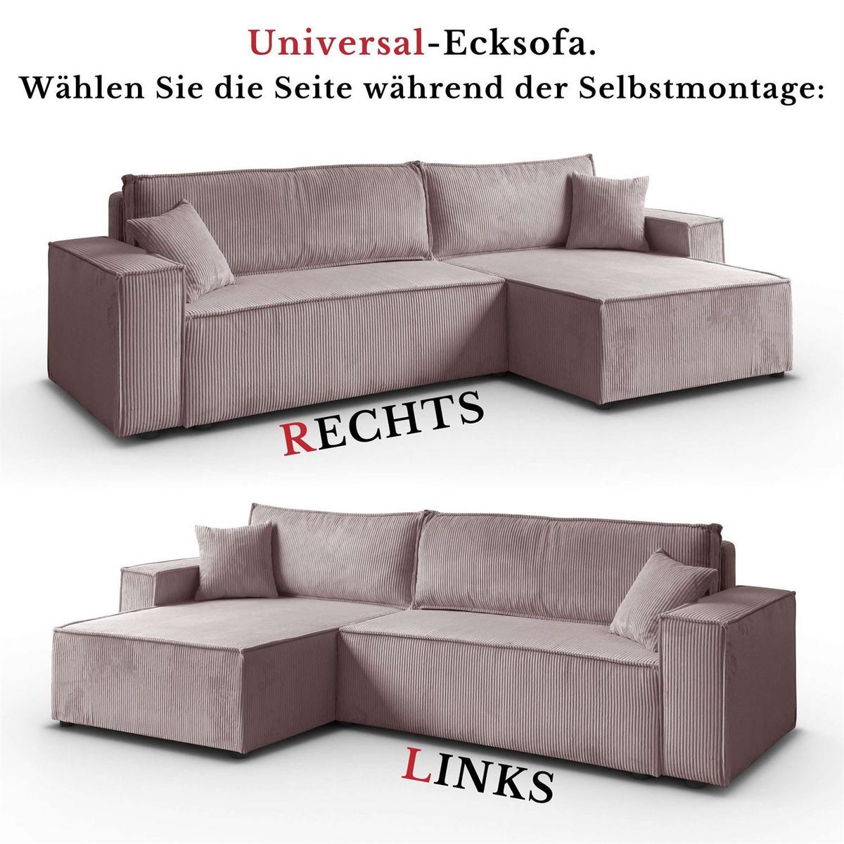 GEPOLSTERTES Ecksofa CARLOS L, Poso 27 - Rosa, Textil (247/143cm) - Lookway