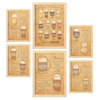 POSTER Set Mit 6 Biersorten Braun Vollfarbige Illustrationen Von Kaffee & Getränken Im Werbetafel Illustrationen A3 & A4 Rahmen Aus Hellem Holz - Beige, Papier (29/3cm) - Nacnic