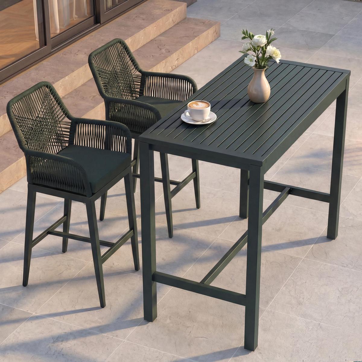 SET BARTISCH + BARHOCKER eckig Green 3er Set-Set - Grün, Metall (65/130/105cm) - MCW