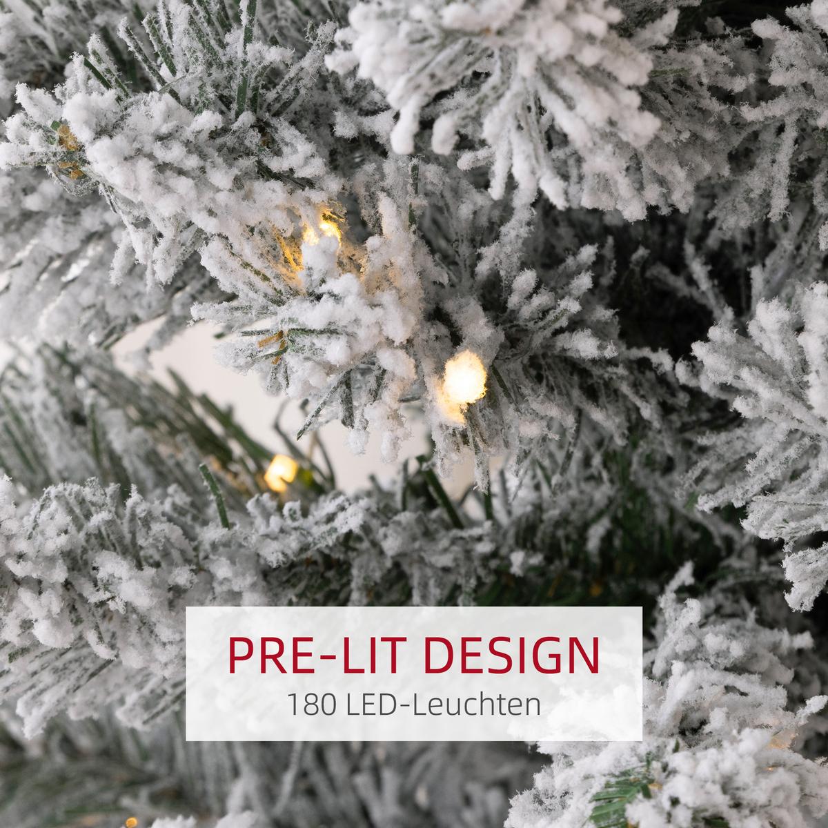KÜNSTLICHER Weihnachtsbaum 210 cm mit 180 LED-Lichten faltbar Standfuß Grün+Weiß - Weiß/Grün, Kunststoff/Metall (210cm) - HOMCOM