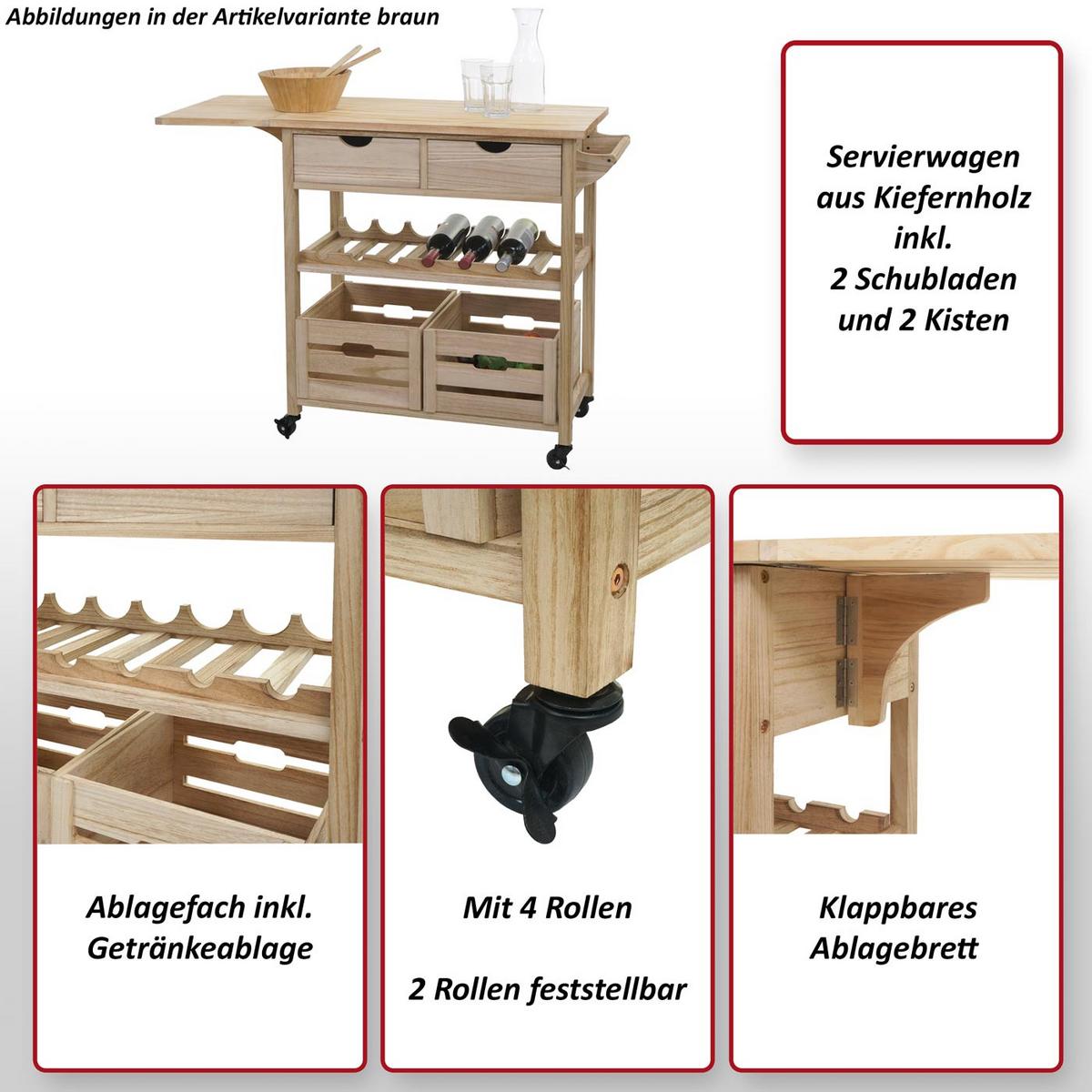 SERVIERWAGEN Buche Dekor - Buchefarben, Holz (119/89/89cm) - MCW