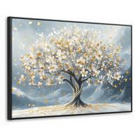 LEINWAND Bilder mit Rahmen - Baum - Winter - Baum des Lebens - Modern - Gold - 90x60 - Goldfarben, Textil (90/60cm) - MuchoWow
